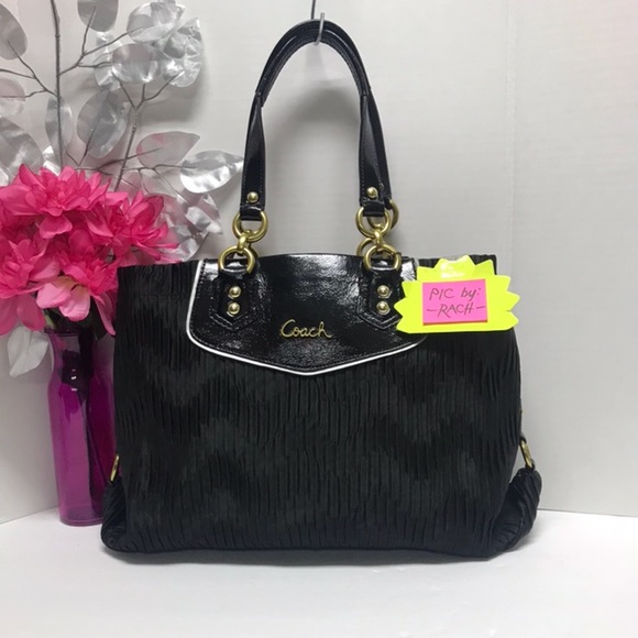 Coach Ashley 20050 Black Gathered Satin Purse Handbag & Wristlet SET - Picture 4 of 13